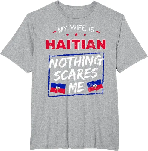 Vista 74 de My Wife Is Haitian Republic of Haiti Heritage Roots - Camiseta con bandera, Negro, S