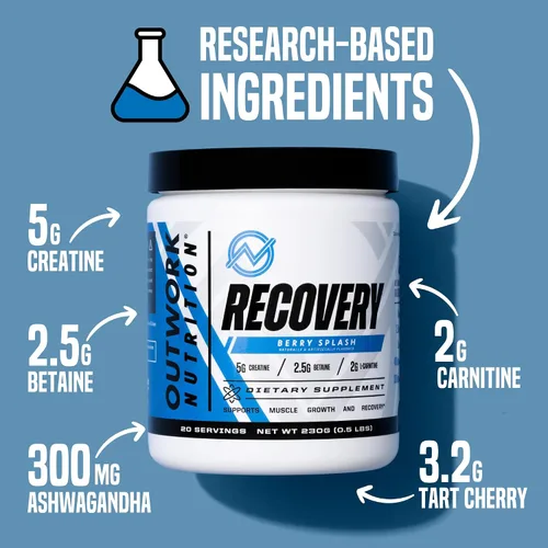 Vista 3 de Outwork Nutrition Polvo de recuperación después del entrenamiento, monohidrato de creatina, Ashwagandha KSM-66 y cereza ácida, acelera