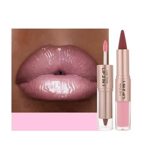Vista 96 de BAISEN DIARY 2 en 1 doble punta mate delineador de labios y brillo de labios, lápiz combinado de labios marrón nude degradado, delineador de labios