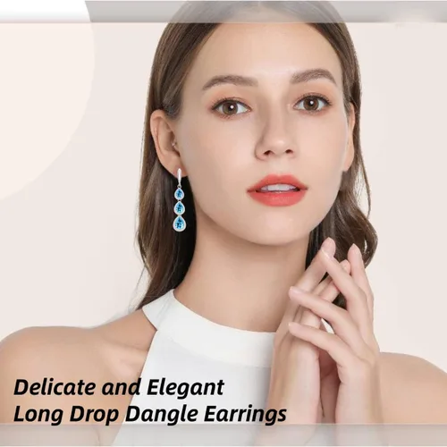 Vista 2 de LMXXVJ Aretes colgantes para mujer, aretes largos de lujo con piedras preciosas, joyería de moda, cumpleaños, aniversario, día de la madre, regalos