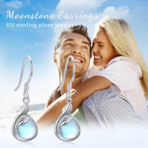 Vista 7 de Dangle Moonstone Turquoise Earrings for Women S925 Sterling Silver LeafDaisyStarFiligreeCeltic KnotFlower of LifeAmethyst Earrings for Gifts Jewelry