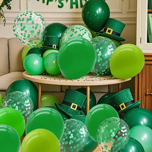Vista 5 de Globos verdes con globos de confeti, globos de látex de 12 pulgadas, 80 piezas para decoración de bodas, cumpleaños, baby shower, fiestas