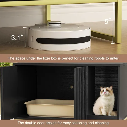 Vista 5 de Halitaa Caja de Arena para Gatos, Mueble Moderno de Caja de Arena para Gatos Caja de Arena Oculta con Almohadilla para Rascar, Mesa Auxiliar Casa