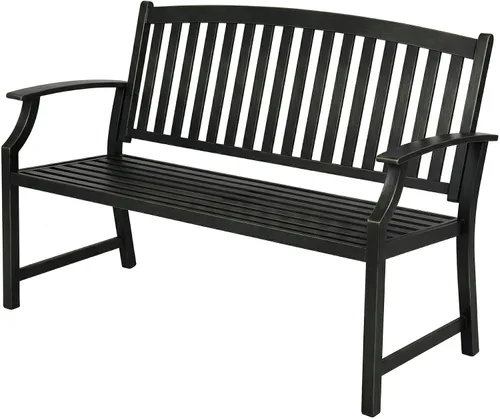 Vista 16 de Grand patio Banco para exteriores de 50 pulgadas, bancos de jardín con marco de metal recubierto de polvo antioxidante, banco de patio para porche