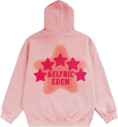 Vista 2 de Aelfric Eden - Sudaderas con capucha para mujer, con estampado de estrellas rosadas, unisex, de gran tamaño, manga larga, con bolsillo