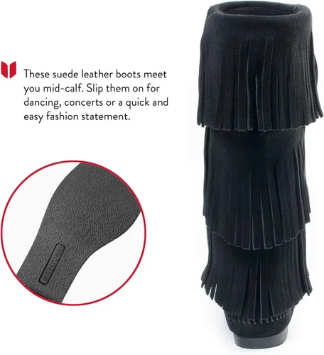 Vista 4 de Minnetonka Botas con flecos de 3 capas para mujer