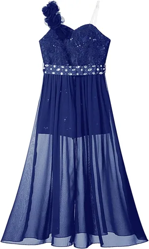 Vista 4 de Vestido de mameluco para niña de flores, vestido de dama de honor de princesa con vuelo de un hombro