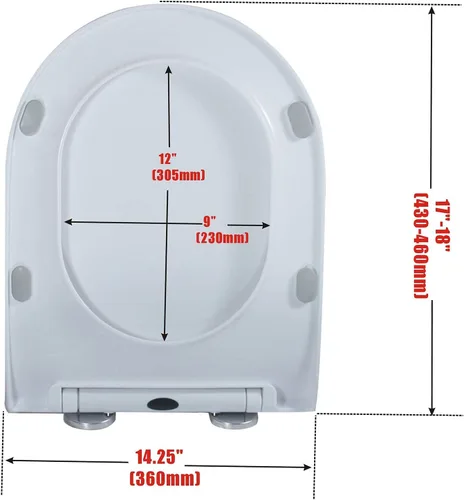 Vista 3 de Asiento de inodoro alargado en forma de U para WinZo WZ5080, diseño de liberación rápida de cierre suave, plástico PP blanco