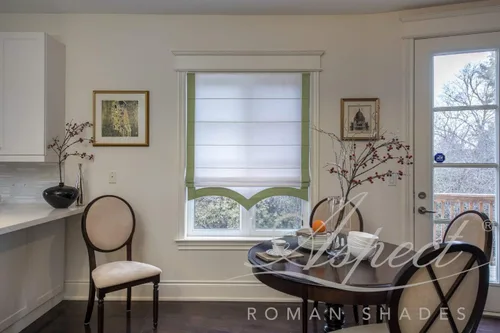 Vista 3 de LOGANOVA® Blackout Curtains - Flat Roman Shades with White Base, Three Sides Light Green Border, Scalloped Bottom. Cute Home Decor For Bedroom