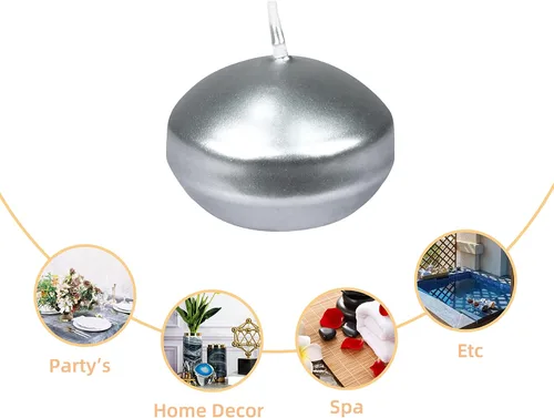 Vista 6 de Zest Candle Velas flotantes de 24 piezas, 1.75 pulgadas, plata metálica
