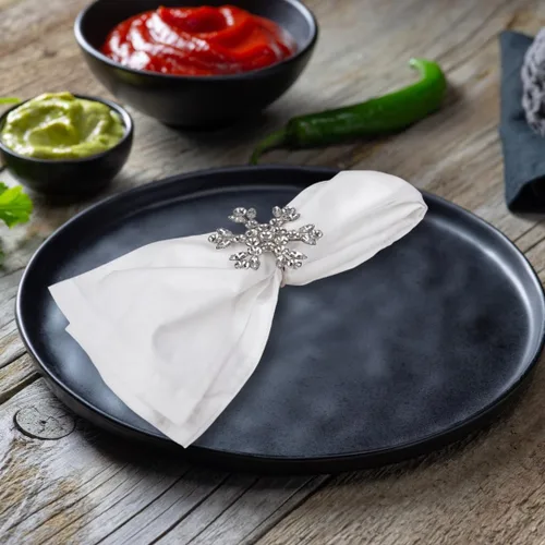 Vista 4 de Lightnpro - Juego de 6 servilleteros de plástico con cuentas de piedra de copo de nieve, hermosa y elegante decoración de mesa de invierno