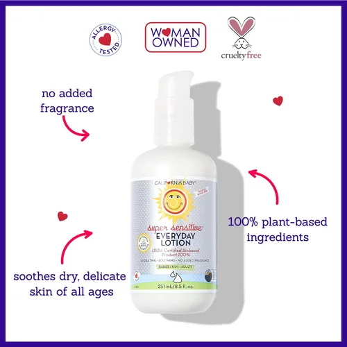 Vista 3 de California Baby Loción sin perfume súper sensible Hidratante 100% a base de plantas Loción para bebé para recién nacido Loción hipoalergénica