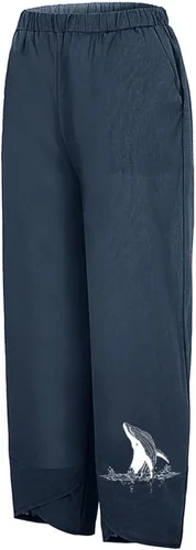 Vista 2 de Pants for Women Womens Solid Casual Pants Printed Trousers Elastic Waist Pockets Wide Leg Trousers