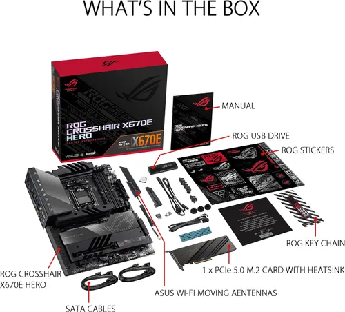 Vista 6 de ASUS ROG Crosshair X670E Hero AMD X670 AM5 Ryzen™ Desktop 9000 8000 y 7000 ATX Motherboard, 18 + 2 etapas de potencia, PCIe® 5.0, DDR5, 5X ranuras