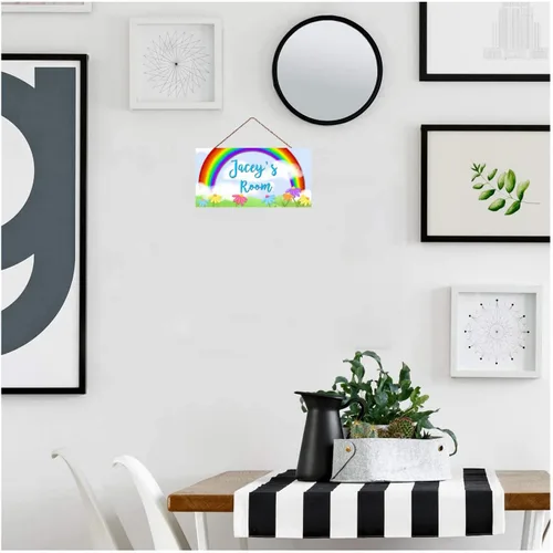 Vista 6 de Letrero de puerta personalizado con diseño de flores de arco iris para dormitorio de niñas, letrero de decoración de pared, letrero de pared