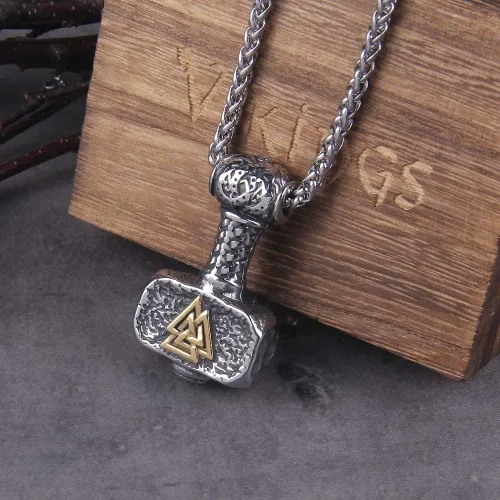 Vista 5 de Personalizar Martillo de los Vikingos nórdicos Mjolnir Runa escandinava Amuleto Collar Cadena de acero inoxidable Vegvisir Ancla Colgante Joyería