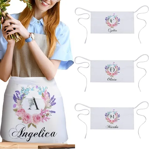 Vista 11 de AXKEUDO Delantal personalizado con bolsillos, delantales de cintura para camarera para cocinar en casa, restaurante, servir trabajo Azul
