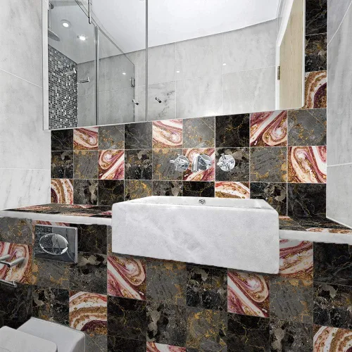Vista 10 de Alwayspon 10 calcomanías de transferencia de azulejos de vinilo con efecto mármol, 6 x 6 pulgadas, calcomanías autoadhesivas para decoración de baño