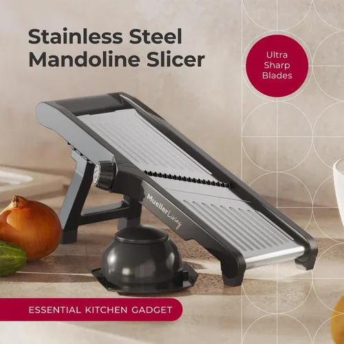 Vista 3 de MuellerLiving Mandoline Slicer para cocina, acero inoxidable, rebanar o corte juliana, picadora de verduras, rebanadora de frutas