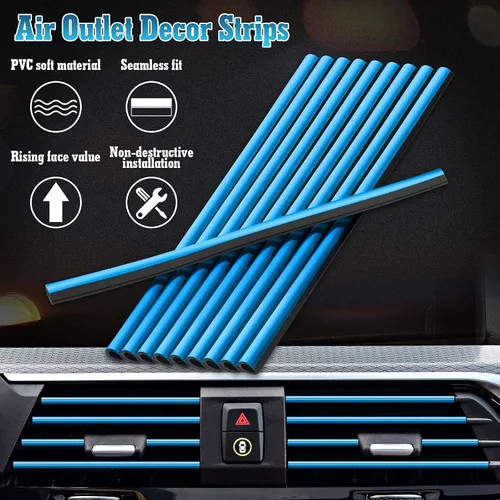 Vista 3 de Xotic Tech - 10 cubiertas de tira de decoración de salida de aire acondicionado para interior de automóvil, moldura de PVC (azul)