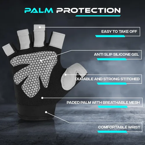 Vista 4 de SAWANS Guantes de gimnasio para hombres y mujeres, guantes de levantamiento de pesas, entrenamiento transpirable, agarre antideslizante, protección