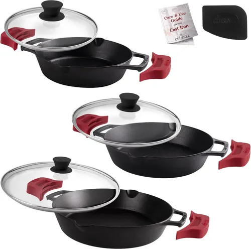 Vista 17 de Sartén de hierro fundido de Cuisinel con tapa - Sartén para freír pre-sazonada de 10" pulgadas + cubierta de vidrio + soporte para mango resistente