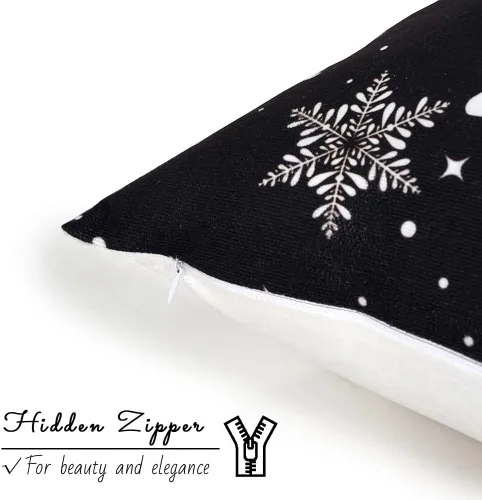 Vista 8 de JOJOGOGO Fundas de almohada de Navidad en blanco y negro 18x18, juego de 4, fundas de almohada decorativas de invierno con copos de nieve para sofá