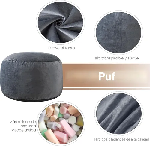 Vista 3 de Puf de 3 pies, puf grande para adultos, 3 pies, color gris oscuro