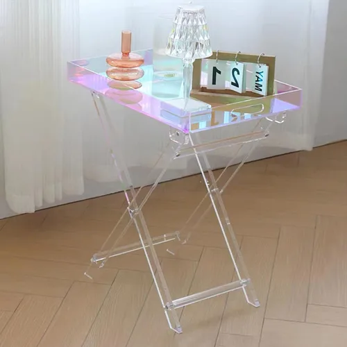 Vista 8 de Mesa plegable de acrílico, mesa auxiliar auxiliar de acrílico transparente, mesa de servicio portátil, mesa de centro cuadrada moderna para espacios