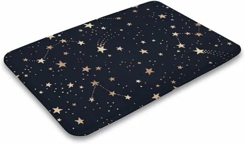 Vista 4 de Felpudo dorado Cosmos, diseño de constelación cósmica, tapete negro con estrellas brillantes, divertido tapete para decoración del hogar, tapete