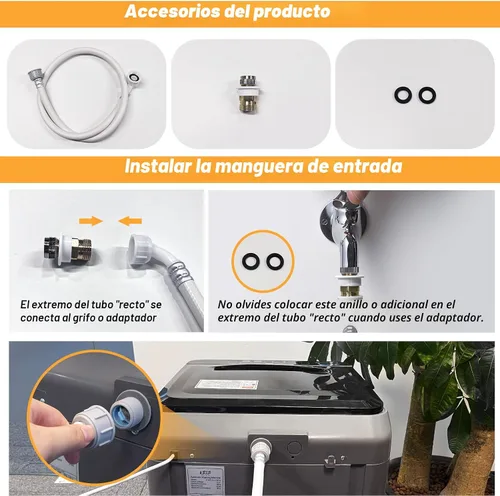 Vista 2 de Lavadora portátil, lavadora pequeña completamente automática de 17.7 libras para apartamento, 10 programas de lavado con manguera de drenaje
