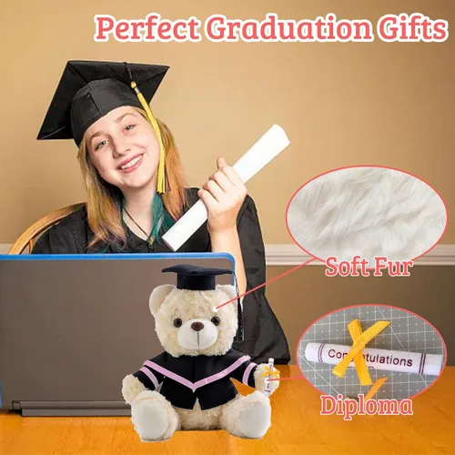 Vista 5 de Oso de graduación para la clase de 2026, regalos de graduación personalizados con texto, nombre o fecha, oso de peluche blanco para ella, regalos