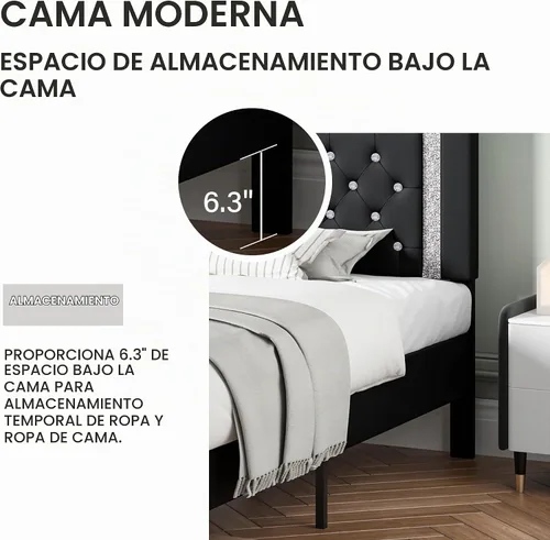 Vista 6 de BarnFurin Base de cama individual con cabecero, cama tapizada con diseño capitonado de diamante, marco de cama para niños con soporte de listones