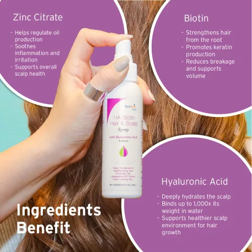 Vista 8 de Hyalogic Biotin Spray voluminizador para el cabello con ácido hialurónico para adelgazar el cabello, promueve cerraduras y cuero cabelludo más
