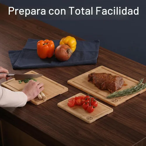 Vista 3 de Deer & Oak Juego de tablas de cortar de bambú de 3 piezas, tablas de cortar de madera previamente engrasadas para cocinas de 13.0 x 9.4 in, 11.0 x