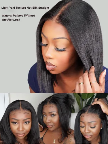 Vista 4 de UNICE Yaki Peluca Bob Recta de Cabello Humano con Cordón Adiós Nudos Sin Pegamento 7x5 Pelucas Frontales de Encaje de Cabello Humano Pre Desplumadas