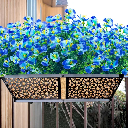 Vista 2 de 8 paquetes de flores artificiales para exteriores, resistentes a los rayos UV, flores de plástico sintético para exteriores, patio, jardín, porche