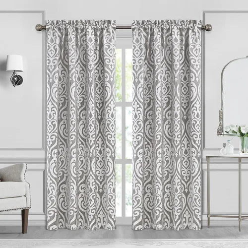 Vista 43 de Loom and Mill - Cortinas de lujo de jacquard para dormitorio, cortinas de damasco beige de 2 paneles con alzapaños, elegante cortina de ventana