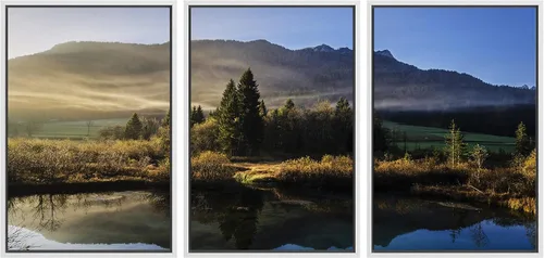 Vista 39 de SIGNWIN Lienzo enmarcado para pared, juego de decoración de guardería de bosques, niebla y niebla sobre bosque de montaña oscura, naturaleza, arte