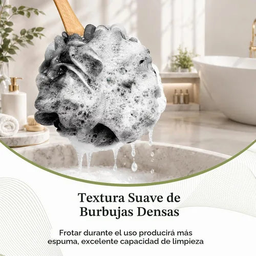 Vista 4 de AmazerBath Esponja de Ducha Loofah Exfoliante para la Espalda, Exfoliante Corporal de Malla Suave de PE con Mango Largo de Madera, Esponja de Baño