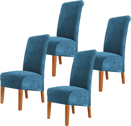 Vista 10 de Fundas elásticas para sillas de comedor, fundas protectoras de asiento extraíbles de terciopelo suave para sillas Parson (2, beige)