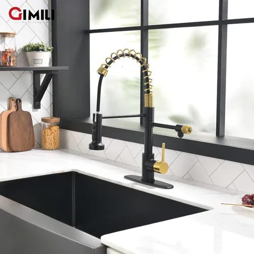 Vista 8 de GIMILI Grifo de agua potable negro y dorado 3 en 1 estilo comercial desplegable con filtro de una sola manija para sistema de filtración de agua