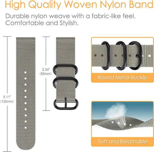 Vista 2 de FINTIE Quick Release Nylon Band 22mm Replacement Sport Strap Compatible with Garmin Vivoactive 4 45mm, Venu 2, Fossil Gen 5, Amazfit GTR 2, Gris