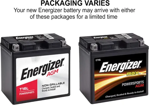 Vista 2 de Energizer - Batería ET16L T16L AGM para motocicleta y ATV de 12 V, 260 amperios de arranque en frío y 19 Ahr. Reemplaza: CTX19L-BS, T16L y otros