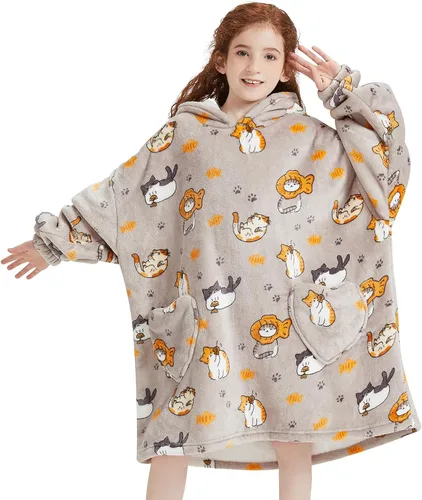 Vista 17 de Mewkou Manta con Capucha Portátil para Niños Sudadera con Capucha de Sherpa Extra Grande para Niños, Niñas y Niños Pequeños de 2 a 6 años