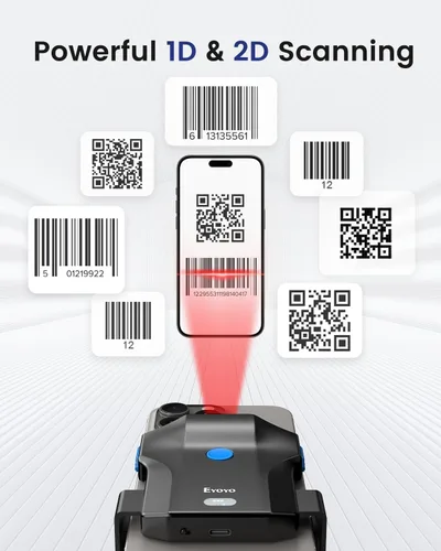Vista 8 de Eyoyo Escáner de código de barras 2D para teléfono: Escáner portátil de código QR Bluetooth 1D con indicador de nivel de batería, lector de código