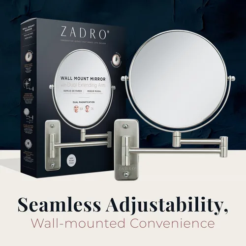 Vista 7 de [Usado] Zadro Espejo de maquillaje para montar en la pared con aumento, espejo plegable de brazo extensible, espejo de tocador para ducha de pared