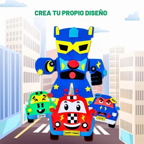 Vista 6 de VKPI Kit de regalo de 4 piezas de espuma EVA, creativo para hacer tus propios autos, proyectos de manualidades de papel de espuma de dibujos Coches