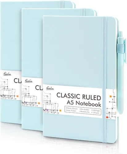 Vista 11 de feela Paquete de 3 Cuadernos Diarios a Granel, Cuaderno de Tapa Dura Clásico con Rayas Rayado Diarios con Soporte para Bolígrafo para Mujeres Niñas
