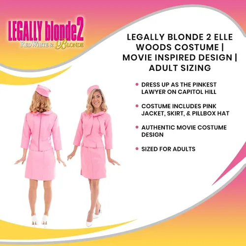 Vista 7 de Toynk Legally Blonde 2 - Disfraz de Elle Woods Diseño auténtico inspirado en la película Incluye chaqueta rosa, falda y sombrero de pastillero